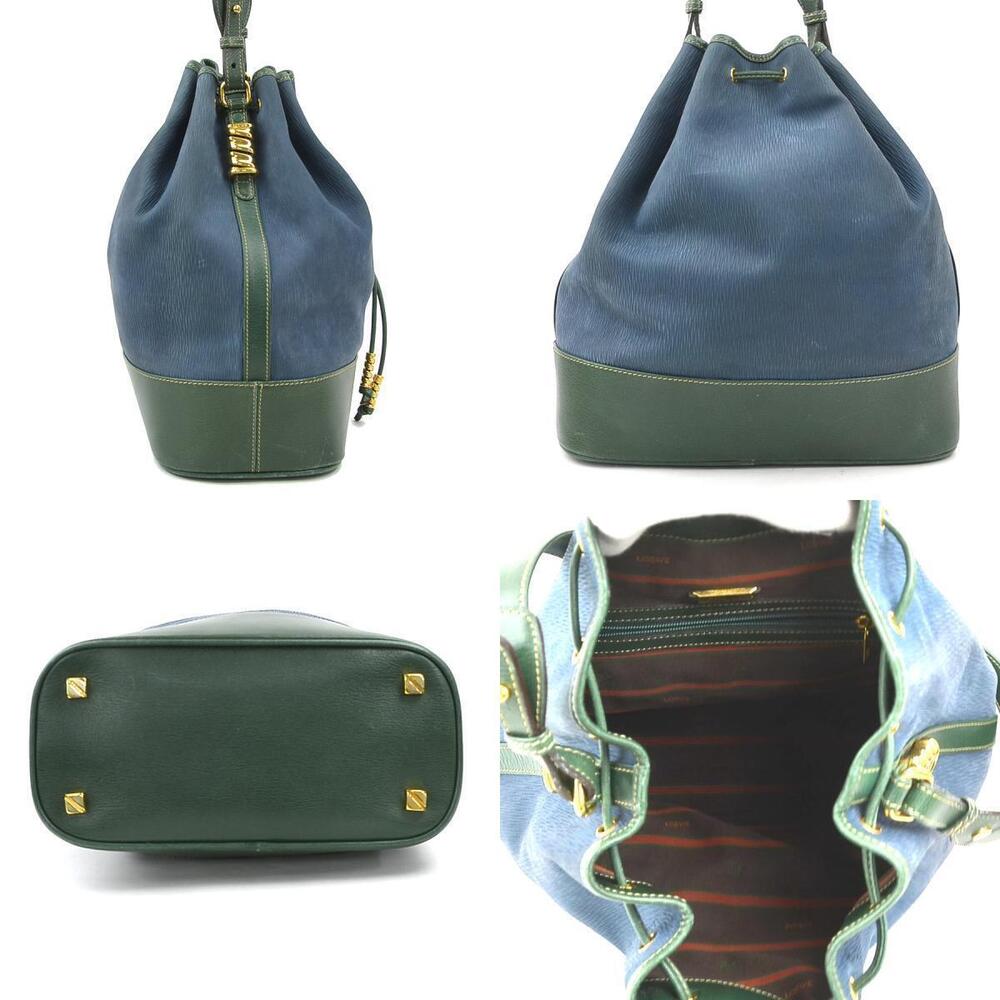 Loewe Blue Leather Bag Gold Shoulder Green Nubuck Gold Green